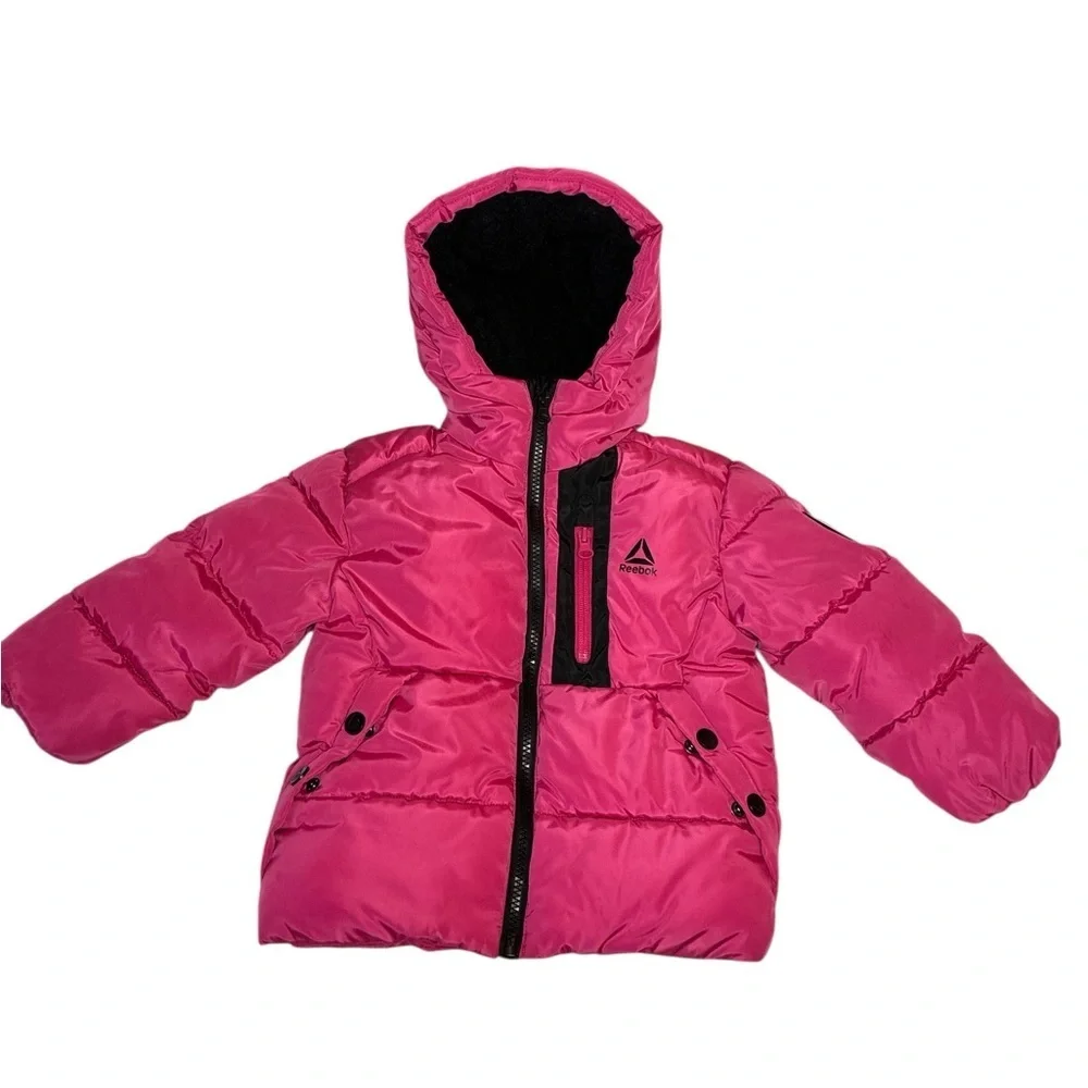 Reebok toddler girl's heavyweight puffer hoodie jacket pink 3T